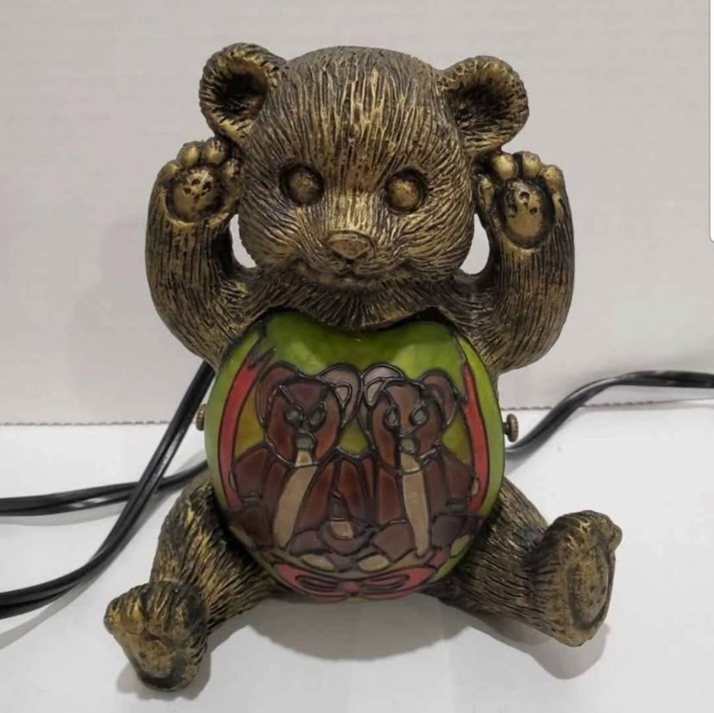 Vintage Tiffany Style Teddy Bear Table Lamp